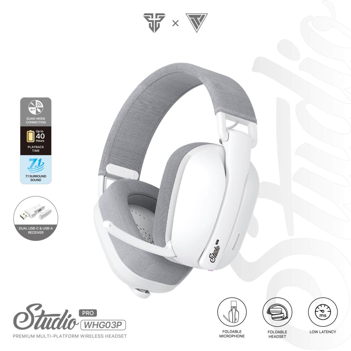 Fantech Studio Pro WHG03 7.1 Surround Sound (Grey) Wireless & Wired Gaming Headset Quad-Mode Connection (BT, Low Latency 2.4GHz, 3.5mm, USB 7.1) Up To 40 Hours Battery For PC, MacOS, XBOX, PS, iOS, Android | Studio Pro WHG03 |