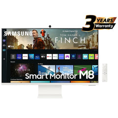 Samsung M8 (DM801) Smart 32" 4K UHD, Tizen™ OS Flat Business Monitor, VA, 60Hz, 4ms(GTG), HDR10+, 99% sRGB, USB Type-C w/ Cam, Speakers, Remote Control & Ergonomic Stand - White | LS32DM801UMXUE | - CompuMe