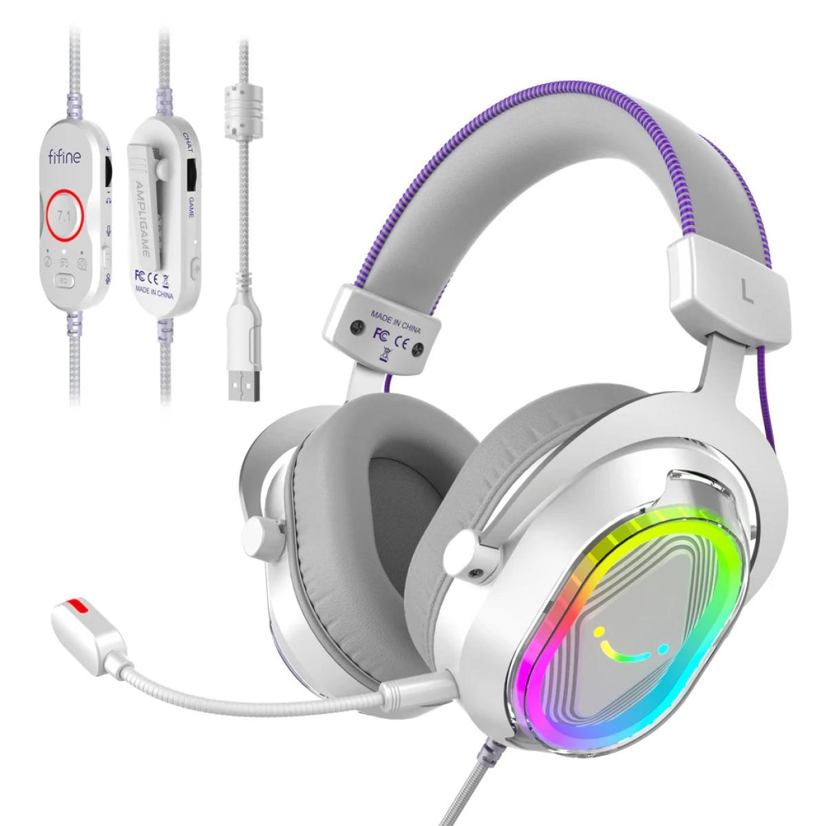 FIFINE H13W RGB Gaming Headset with 7.1 Surround Sound and MultiPlatform Support /PS4/PS5 (White) H13W