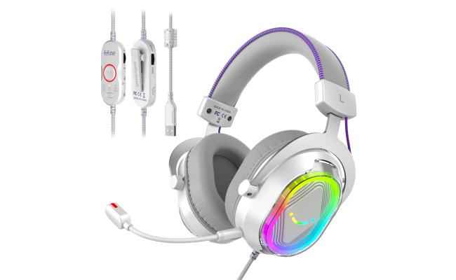 FIFINE H13W RGB Gaming Headset with 7.1 Surround Sound and MultiPlatform Support PC/PS4/PS5 (White)