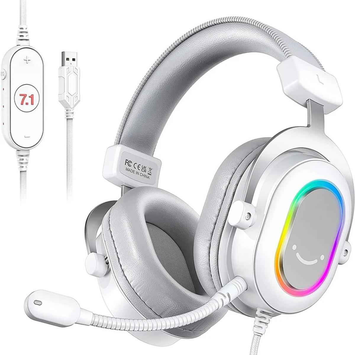FIFINE AmpliGame H6W USB Headset for PC Gaming with RGB, In-line Controls of 7.1 Surround Sound, EQ modes Volume & Mute (White) | H6W |