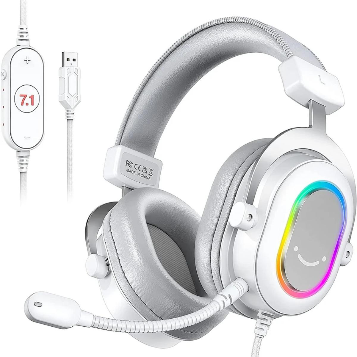 FIFINE AmpliGame H6W USB Headset for PC Gaming with RGB, In-line Controls of 7.1 Surround Sound, EQ modes Volume & Mute (White) | H6W | FIFINE AmpliGame H6W USB Headset for PC Gaming with RGB, In-line Controls of 7.1 Surround Sound, EQ modes Volume & Mute (White) | H6W |