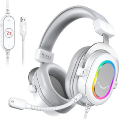 FIFINE AmpliGame H6W USB Headset for Gaming with RGB, In - line Controls of 7.1 Surround Sound, EQ modes Volume & Mute (White) H6W