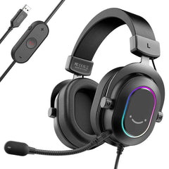 FIFINE AmpliGame H6 USB Headset for Gaming with RGB, In - line Controls of 7.1 Surround Sound, EQ modes Volume & Mute H6