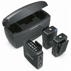 FIFINE M9 Dual Wireless Lav Microphones System Included Charging Case, Three Adapter Cables for Android, iPhone, Camera, M9