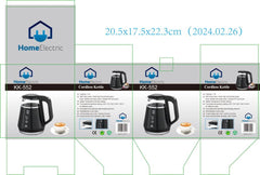 Home Electric Kettle Digital Glass with Stainless, 1Lit, 1100Watts, Black & Silver - KK-552