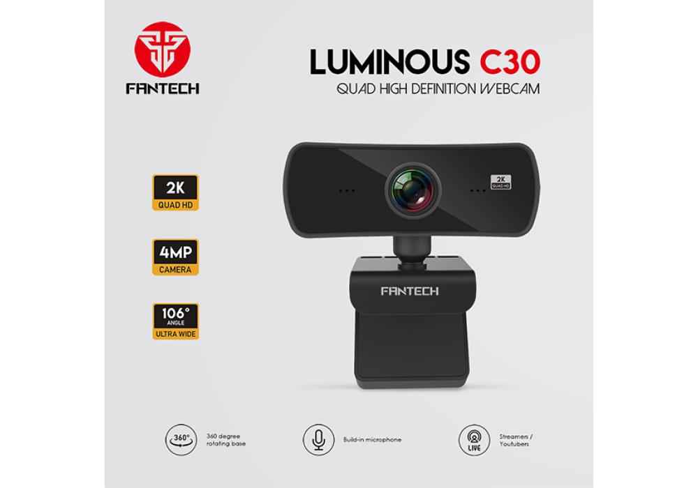Fantech Luminous C30 Ultra-Wide Camera With Clip 2K (2560x 1440) Resolution Webcam Build-in Microphone