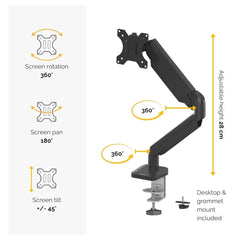 Fellowes Platinum Series Adjustable Single Monitor Arm - Black