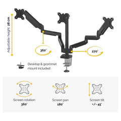 Fellowes Platinum Series Adjustable Triple Monitor Arm