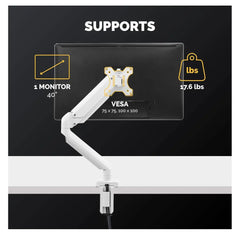 Fellowes Platinum Series Single Adjustable Monitor Arm - White
