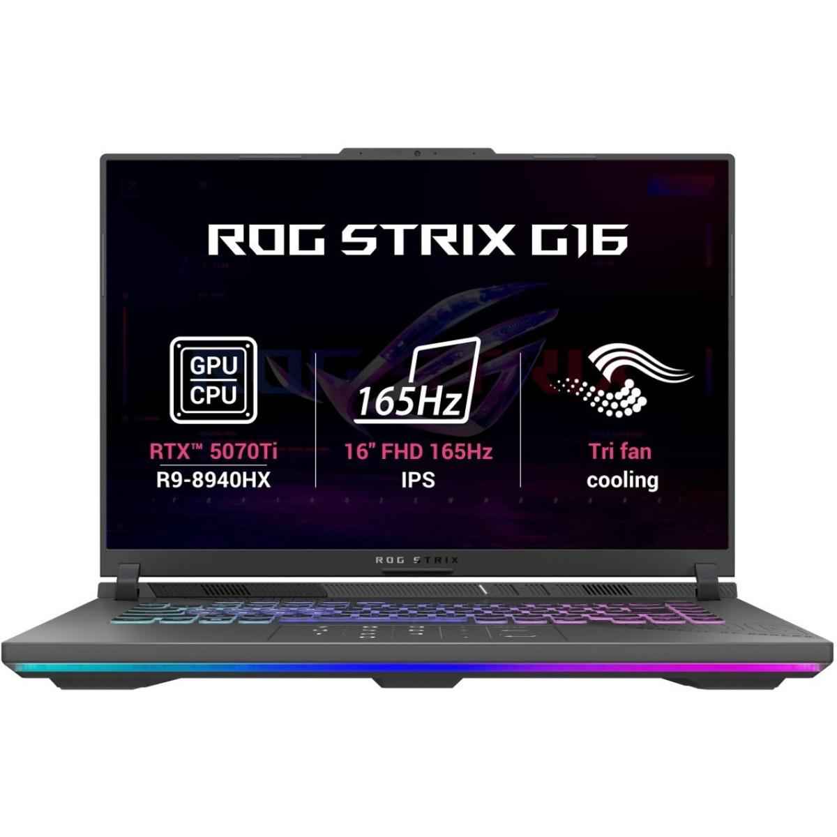 Asus Rog Strix G16 (2025) G614pr New 9gen Amd Ryzen™ 9 8940hx 16 Cores W/ Nvidia Rtx 5070 Ti 12gb Ddr7 & 16" Ips 165hz Display Eclipse Gray