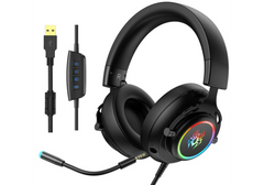 Abingo G60 Gaming Headset – Virtual 7.1 Surround Sound, 50mm Drivers, RGB LED Lighting, Detachable Mic, USB Gold-Plated Connector – Black