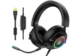 Abingo G60 Gaming Headset – Virtual 7.1 Surround Sound, 50mm Drivers, RGB LED Lighting, Detachable Mic, USB Gold-Plated Connector – Black