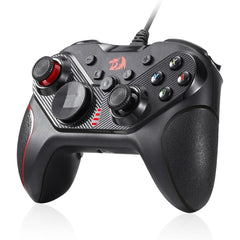 Redragon G710 Wired Gaming Controller - Dual Vibration Motors, Rapid Trigger, Ergonomic Design, 4 Programmable Keys, Customizable Macros, Adjustable Joystick Heights - Work for PC & Android & NS - Black