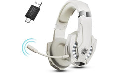 PHOINIKAS Wireless Gaming Headset with mic for PS4 PS5 PC Switch, 2.4G Wireless Over Ear USB Gaming Headphones with 7.1 Stereo Sound, Low Latency, 15H Battery Life - White