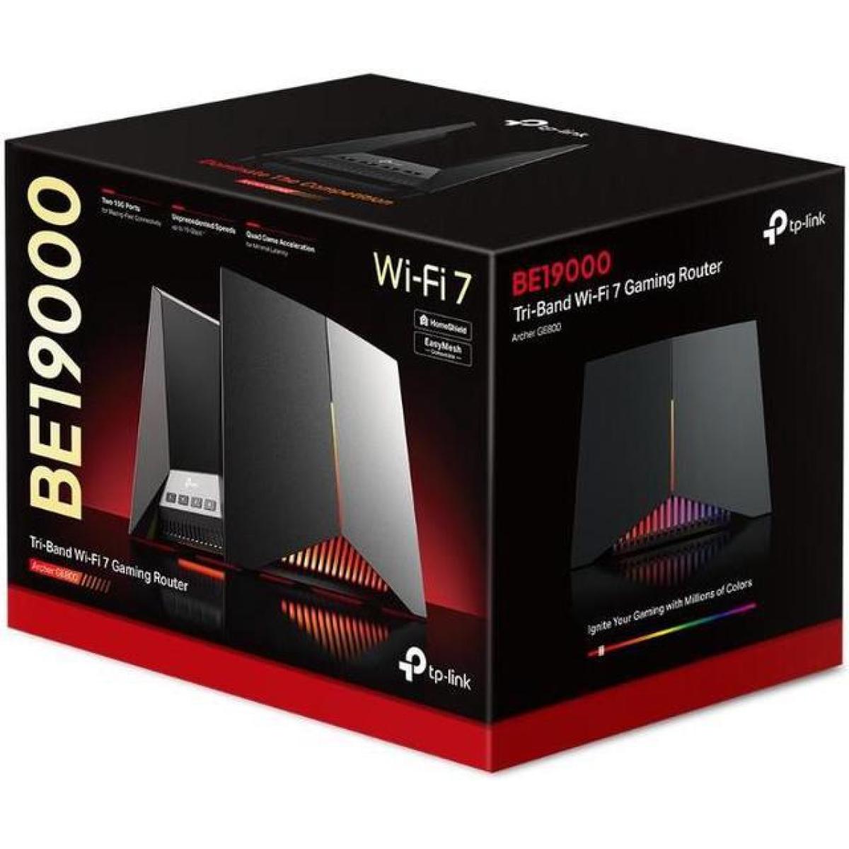 Tp Link Archer Ge800 Tri Band Be19000 Wi Fi 7 Gaming Router 12 Stream 19 Gbps 2×10g + 4×2.5g Ports Usb 3.0 Turbo Acceleration Dedicated Gaming Port & Panel - CompuMe