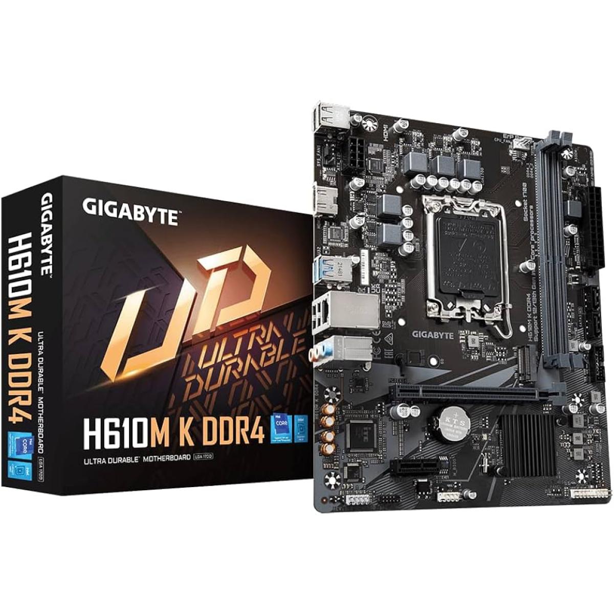 GIGABYTE H610M K, Intel 14th 13th 12th Series, LGA 1700/DDR4/PCIe 4.0/1xM.2 - mATX MotherBoard | GIGABYTE H610M K DDR4 | - CompuMe GIGABYTE H610M K, Intel 14th 13th 12th Series, LGA 1700/DDR4/PCIe 4.0/1xM.2 - mATX MotherBoard | GIGABYTE H610M K DDR4 | - CompuMe