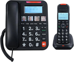 GOL NOM Expandable Phone Set Corded & Cordless Phone System, Answering Big Buttons Handset, Black - D2015TAM
