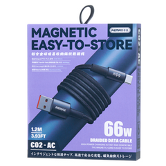 Remax Aluminium Alloy Magnetic Suction Data Cable, 1.2Mm, 66Watts, Black - C02-AC66W