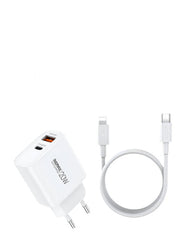 Remax Wall Charger USB A & Type C Fast Charger, 20Watts, White - RP-U120 C-L