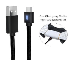 PMW 3M USB-A to USB-C Charging Cable for PS5 Controller — Black - L432