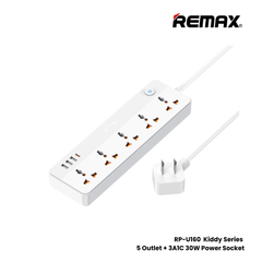 Remax Kiddy Adapter 30Watts, 5 Outlet, 1.5Mm, White - RP-U160