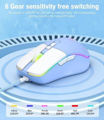 Onikuma Gaming Mouse Optical Sensor 7200 DPI, Braided Cable, RGB Lighting, Blue - CW916