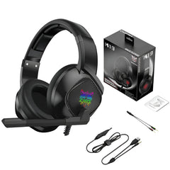 Onikuma K19 Wired Gaming Headset with Mic, RGB LED, Noise Cancelling — Black