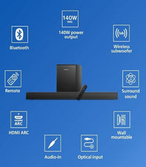 PHILIPS Wireless Home Theatre Sound bar 2.1, Wireless Subwoofer Dolby Digital - TAB5305