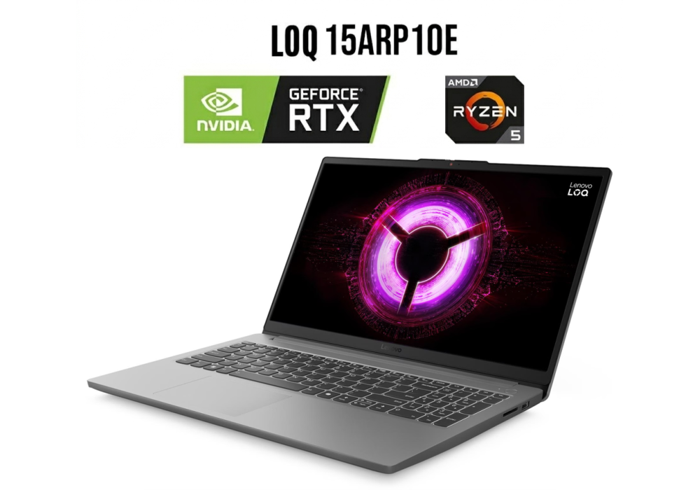 Lenovo LOQ 15ARP10E Gaming Laptop, AMD Ryzen 5 150, NVIDIA GeForce RTX 3050 6GB GDDR6, 16GB DDR5, 512GB SSD, 15.6" FHD IPS 144Hz 300nits Anti-glare 100% sRGB FreeSync - Luna Grey