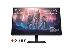 HP OMEN 32q Gaming Monitor, 31.5 Inch, 2560 x 1440 (QHD), IPS, Flat, 165Hz, 1ms, 400 nits, FreeSync Premium, DisplayPort and 2x HDMI 2.0, Eyesafe certified, Black - 780K0AS