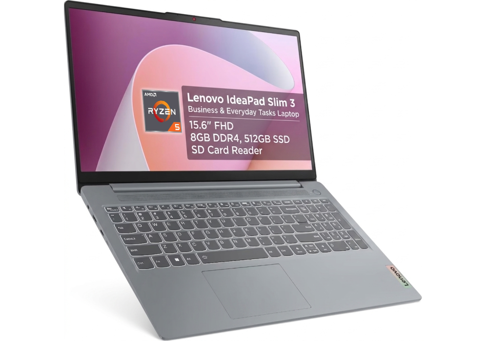 Lenovo IdeaPad Slim 3 Business & Everyday Tasks Laptop, AMD Ryzen™ 5 5625U 16MB L3 Cache, 8GB DDR4 (not upgradable), 512GB SSD, 15.6" FHD, SD Card Reader - Arctic Grey
