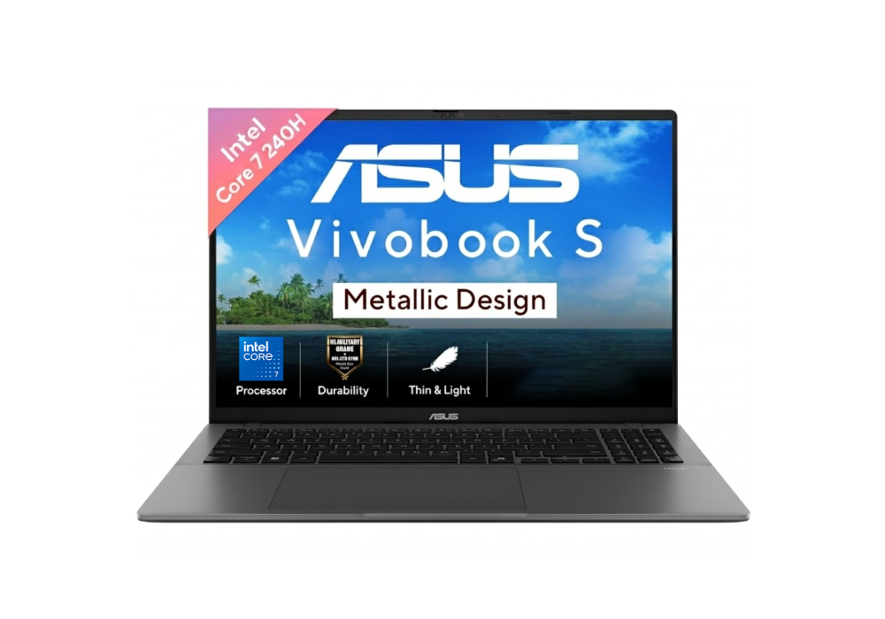 ASUS Vivobook S16 – Intel Core 7 240H (10C/16T, up to 5.2GHz), 16GB DDR5, 512GB PCIe 4.0 SSD, 16" FHD+ IPS Anti‑Glare 144Hz, Wi‑Fi 6, 70Wh Battery, MIL‑STD 810H, Matte Gray