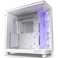 NZXT H6 Flow RGB Perforated Compact Dual-Chamber Mid-Tower Tempered Glass Gaming Case w- 3xF120 RGB Fans & USB Type-C Port - White - CC-H61FW-R1 -White- -