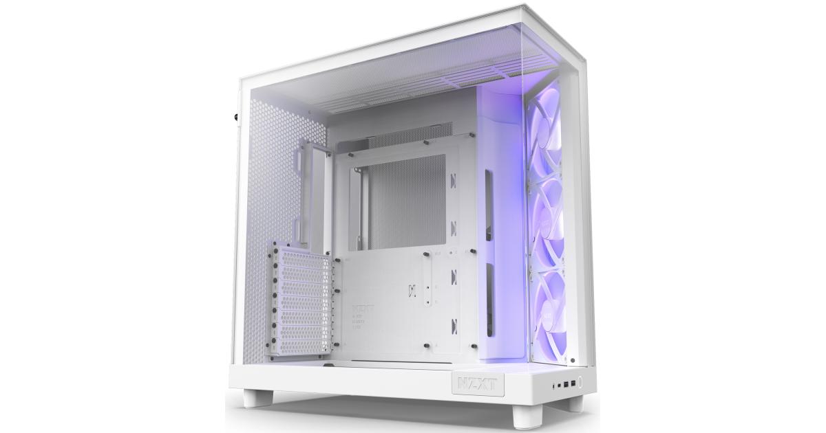 NZXT H6 Flow RGB Perforated Compact Dual-Chamber Mid-Tower Tempered Glass Gaming Case w/ 3xF120 RGB Fans & USB Type-C Port - White
