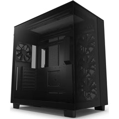 NZXT H9 Flow Perforated Dual-Chamber Mid-Tower Tempered Glass Gaming Case w- 4xF120Q Fans & USB Type-C Port - Black - H9 Flow Black -