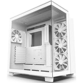 NZXT H9 Flow Perforated Dual - Chamber Mid - Tower Tempered Glass Gaming Case with 4xF120Q Fans & USB Type - C Port - White