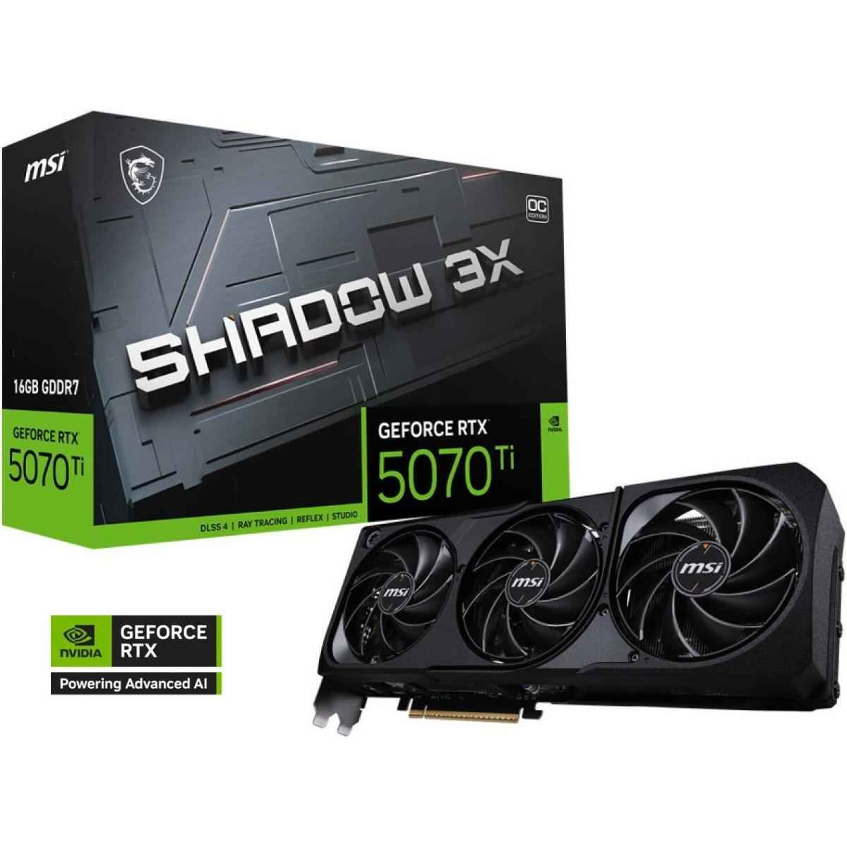 Msi Geforce Rtx 5070 Ti Shadow 3x Oc 16gb Gddr7 256 Bit Memory, 2482 Mhz Boost Clocks, 8960 Cuda Cores, 28 Gbps Memory Speed, Pci Express Gen 5