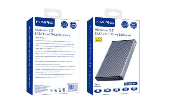 Haing Hi 0258 Tpc Aluminum 2.5" Sata Hard Drive Enclosure, portable external hard drive
