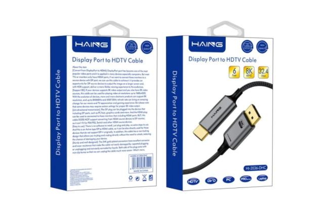 Haing Hi 2036 Dhc DisplayPort to HDMI Cable 8k 1.8 meter, DisplayPort cable