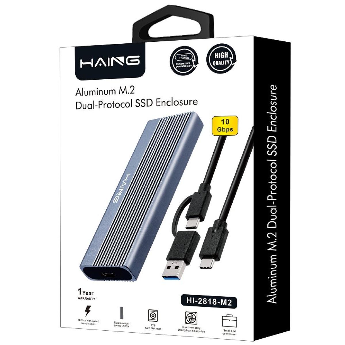 HAING Aluminum M.2 Dual-Protocol SSD Enclosure SKU: HI-2818-M2 Categories: Laptop Accessories, SSD Hard Disk, Storage Products | HI-2818-M2 | HAING Aluminum M.2 Dual-Protocol SSD Enclosure SKU: HI-2818-M2 Categories: Laptop Accessories, SSD Hard Disk, Storage Products | HI-2818-M2 |