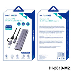 HAING HI-2819-M2 Aluminum NVME M.2 Dual-Protocol USB 3.1 & Type-C SSD Enclosure 10 Gbps