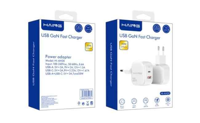 Haing Hi AH20 USB Gan Fast Charger 20w 2 Ports