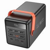 Hoco J142 Power Bank With Ultra Large 100,000mah Capacity, 22.5w Pd20w Dual Type C Port Input, Single Type C And 6 × Usb A Ports Outputs, Led Digital Display Of Power Level, Indicator Of Fast Charging, With Led Lamp And Handle Black