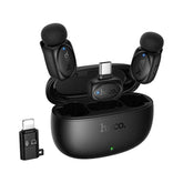 Hoco L19 Wireless Microphones, Receiver Type C With Lightning Adapter For Iphone And Android, Graceful Dual Mic Lavalier Wireless Microphone Black