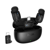 HOCO L19 Wireless Microphones, Receiver Type-C with Lightning Adapter for iPhone and Android, Graceful Dual Mic Lavalier Wireless Microphone - Black