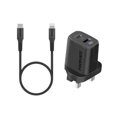 Promate Wall Charger, Type-C to Lightning, 1.2Mm, 25Watts, Black - CHARGEKIT-25PDI
