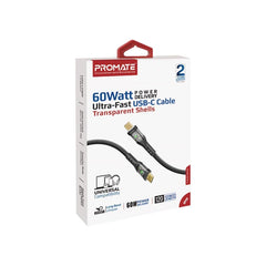 Promate Ultra Fast Charger Cable, Type-C to Type-C, 1.2Mm, 60Watts, Navy - TRANSLINE-CC