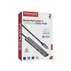 Promate 4In 1 HUB With Multiport, 10GBPS USB-C, Grey - LITEHUB-PRO