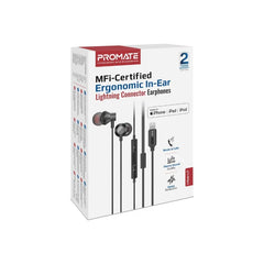 Promate Vibe-LT MFI Ergonomic IN-EAR Wired Lightning Earphones, Black - VIBE-LT BLK